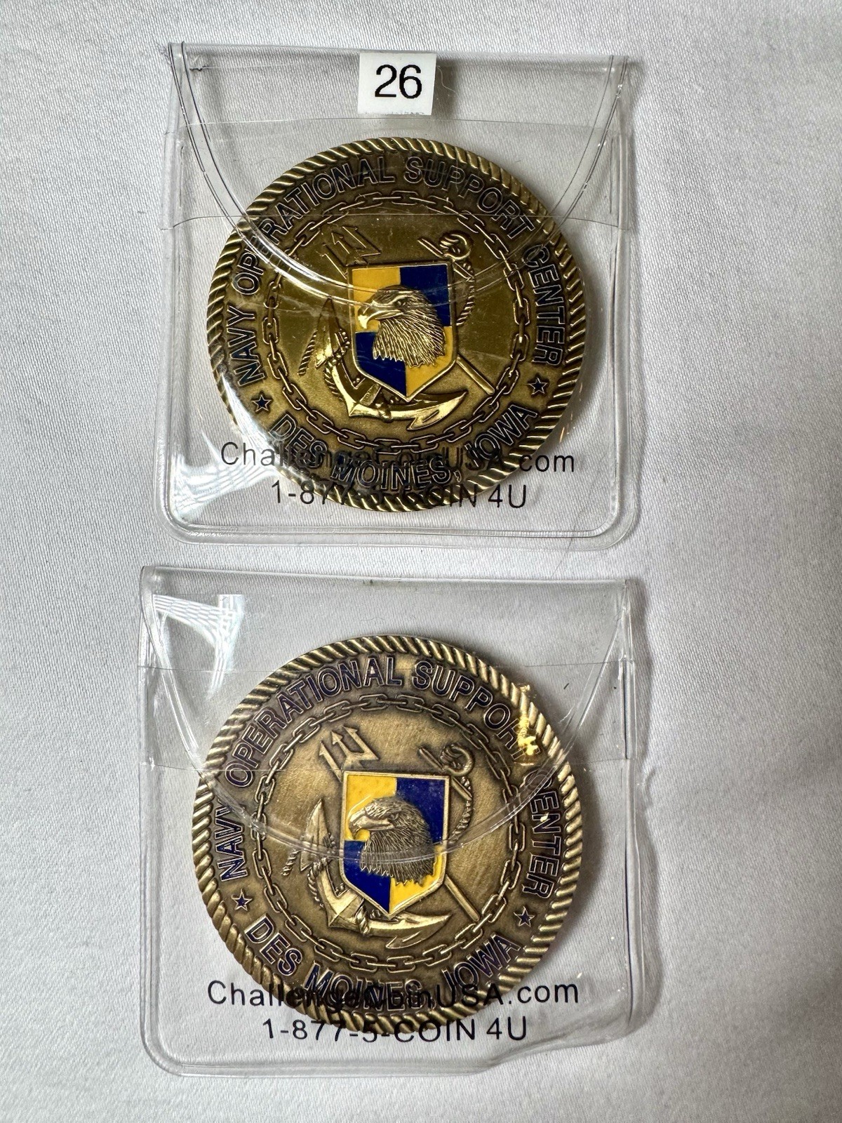 Pair 2 US Navy Operational Support Center NOSC Challenge Coins Des Moines Iowa