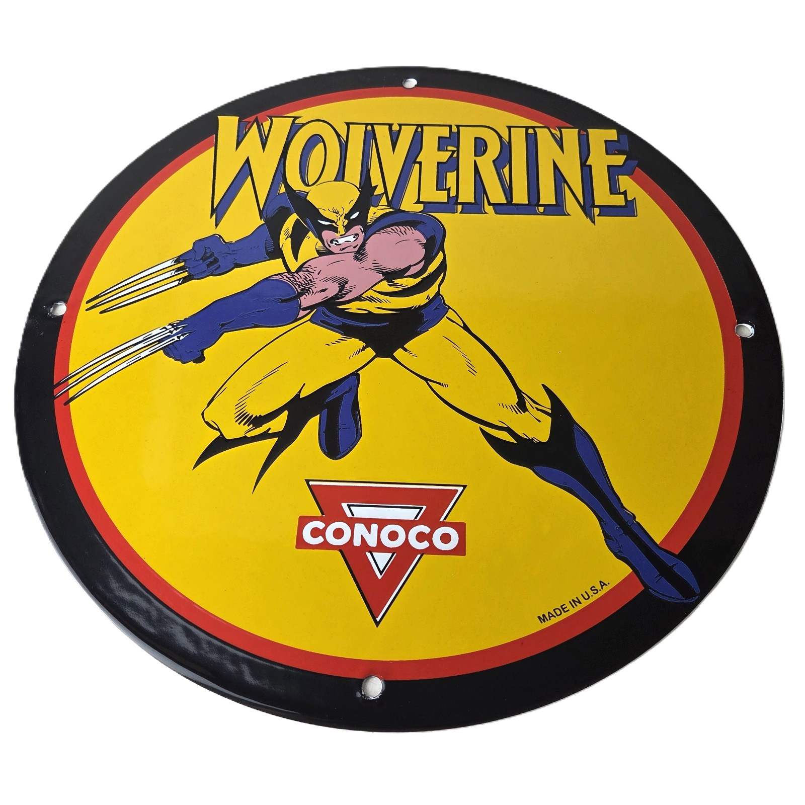 Vintage Conoco Gasoline Porcelain Sign - Wolverine X-Men Comics Gas Pump