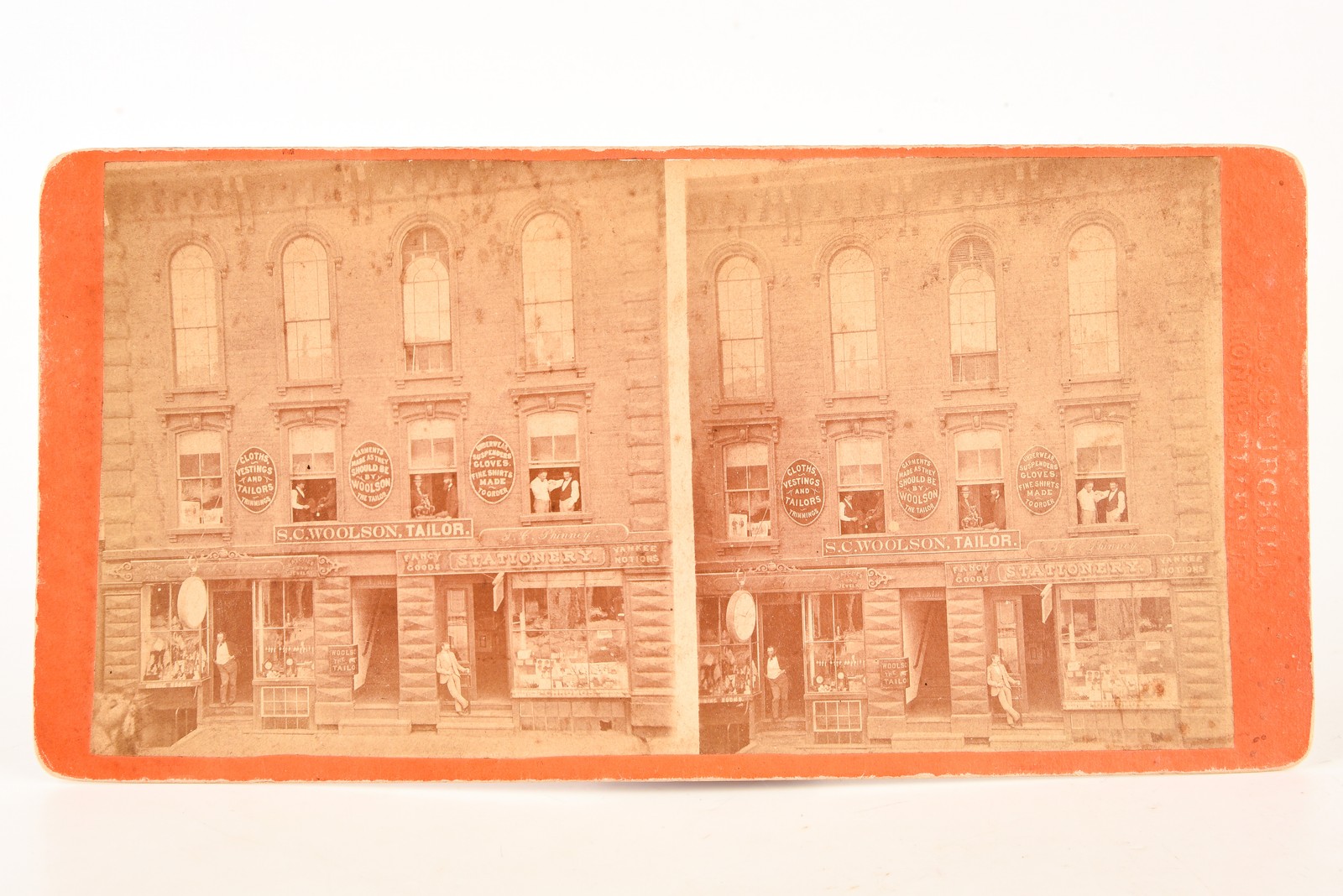 1870s Stereoview Photo 7x3½ - Sabin C. Woolson’s Tailoring Shop Montpelier VT