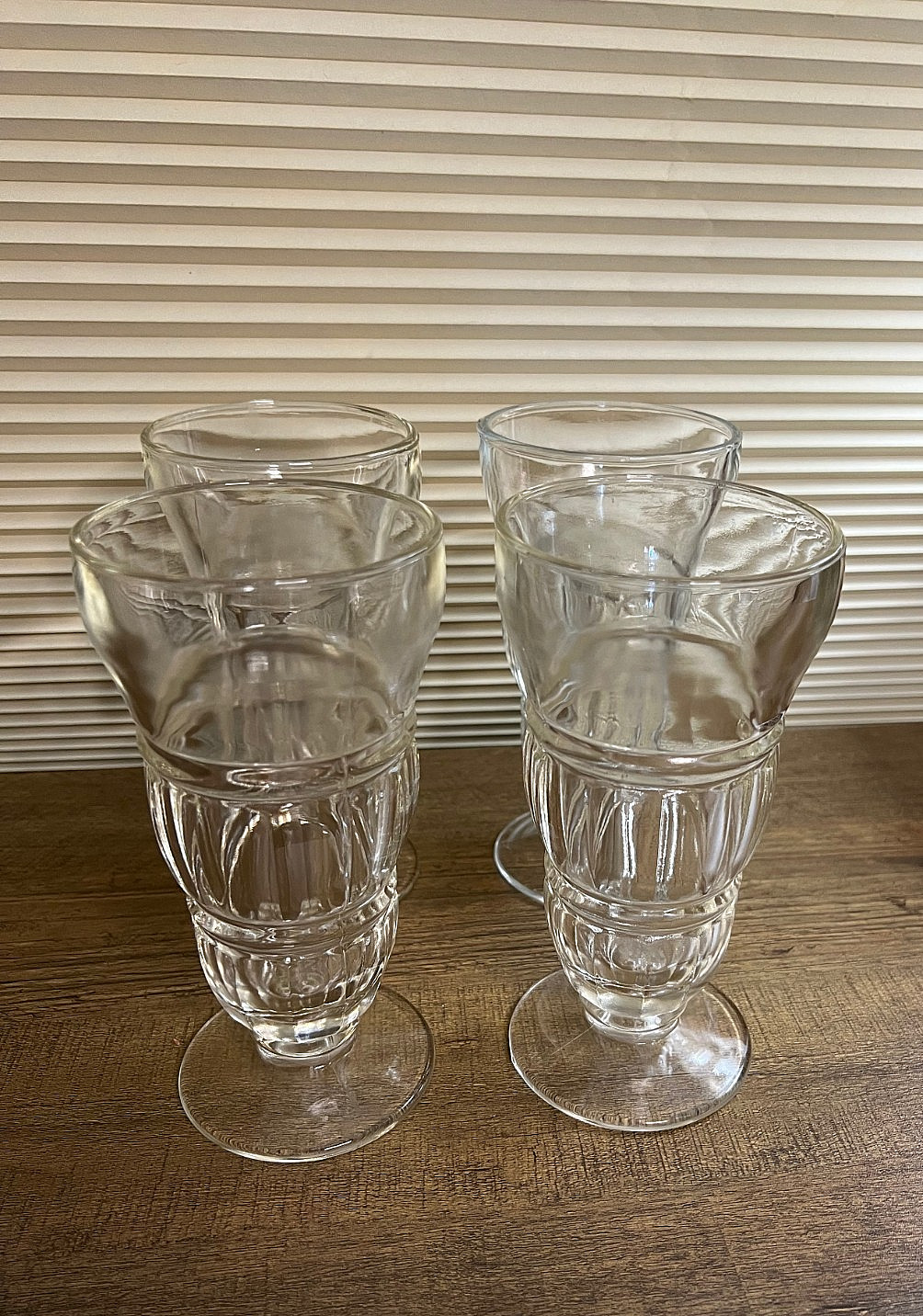 Vtg Indiana Glass 306 Clear Milkshake Soda Fountain Glasses Footed Set of 4 12oz