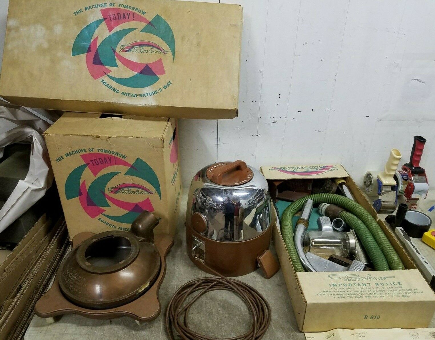 Vintage Rexair Rainbow Model D Canister Vacuum w/ Attachments in Original Boxes
