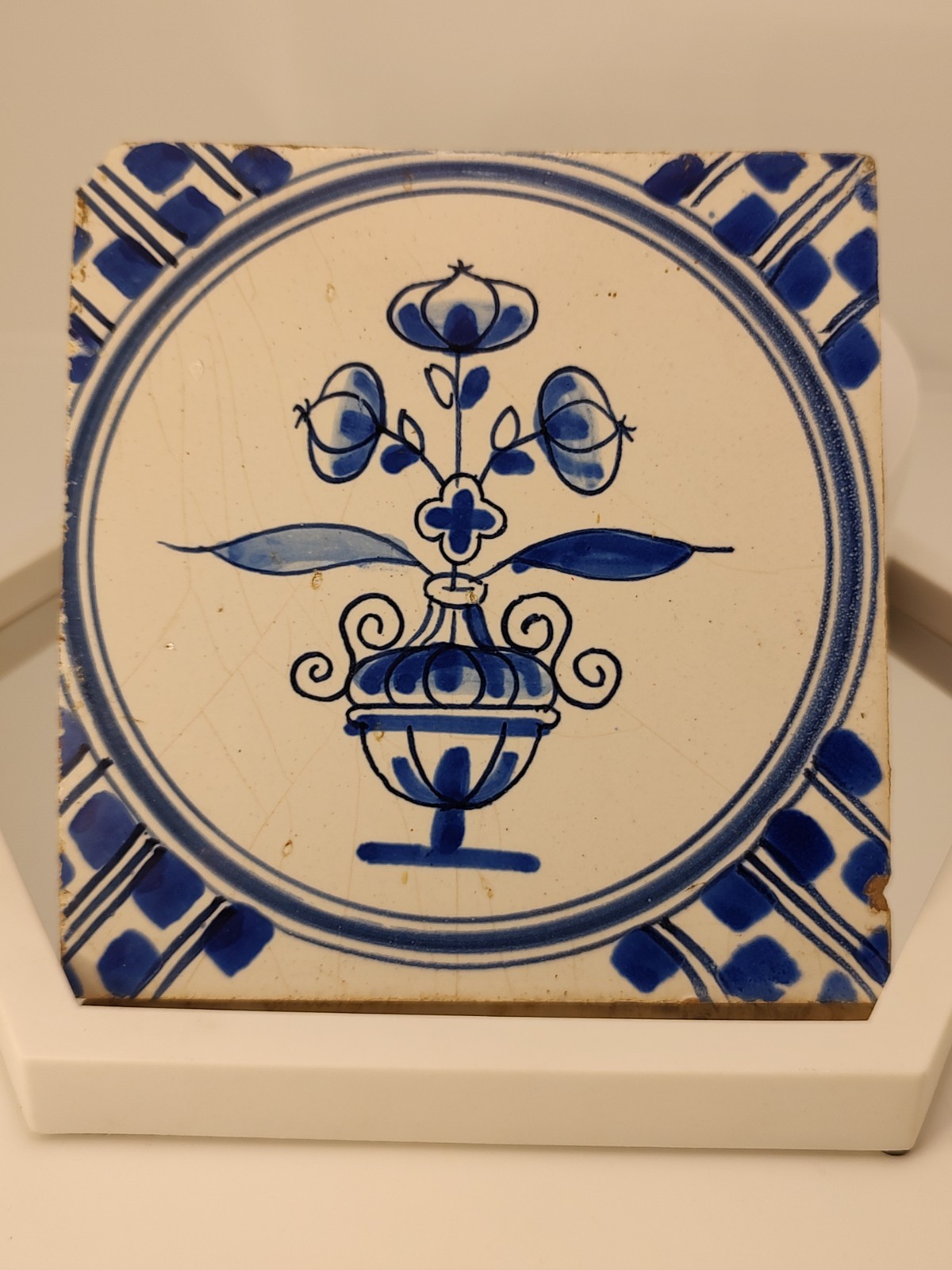 Antique 18th Century blue and white Dutch Delft tin-glazed earthenware tile 