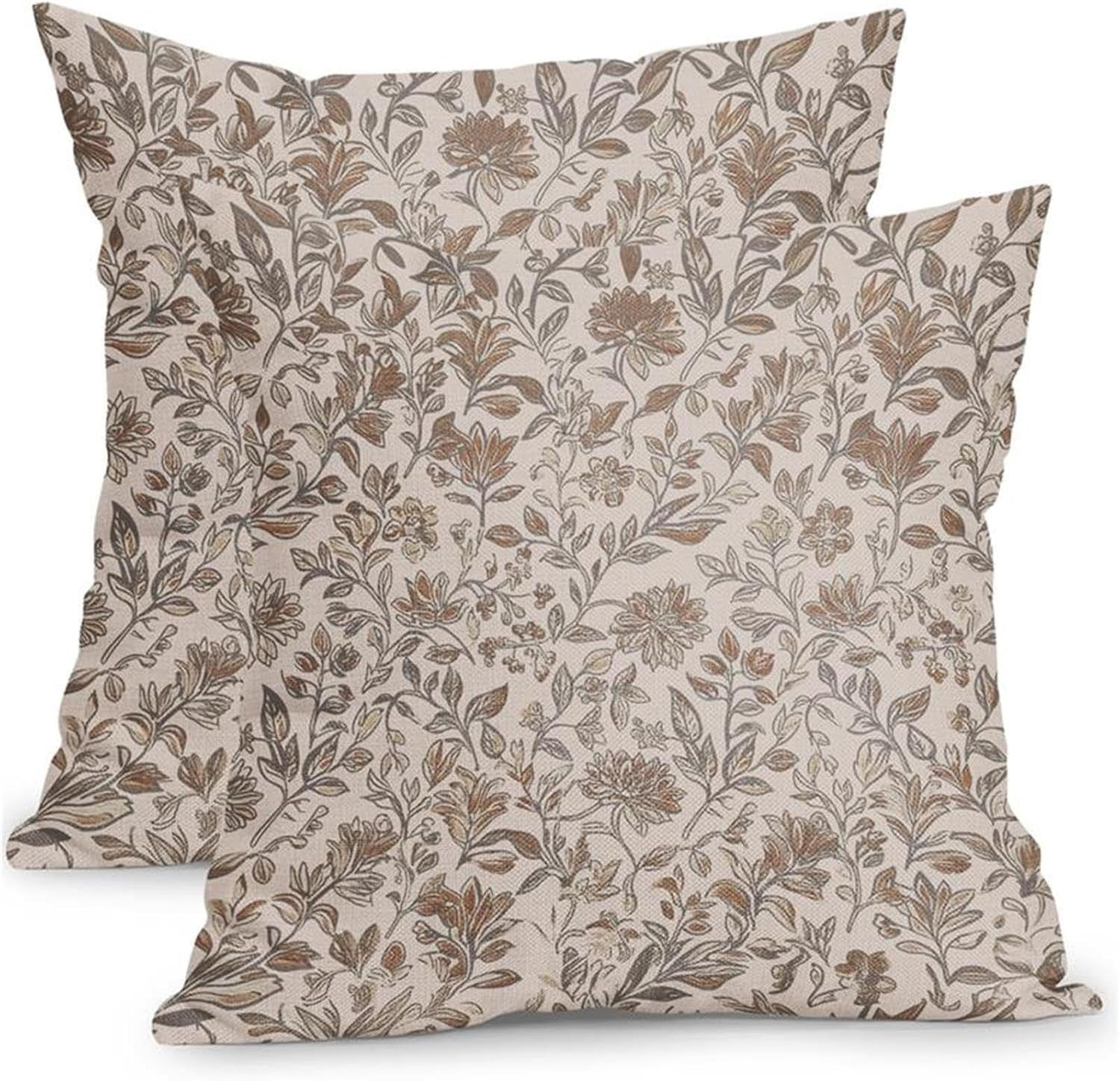 Vintage Floral Pillow Covers 22x22 Inch Set of 2 Antique Flower Block Print T...