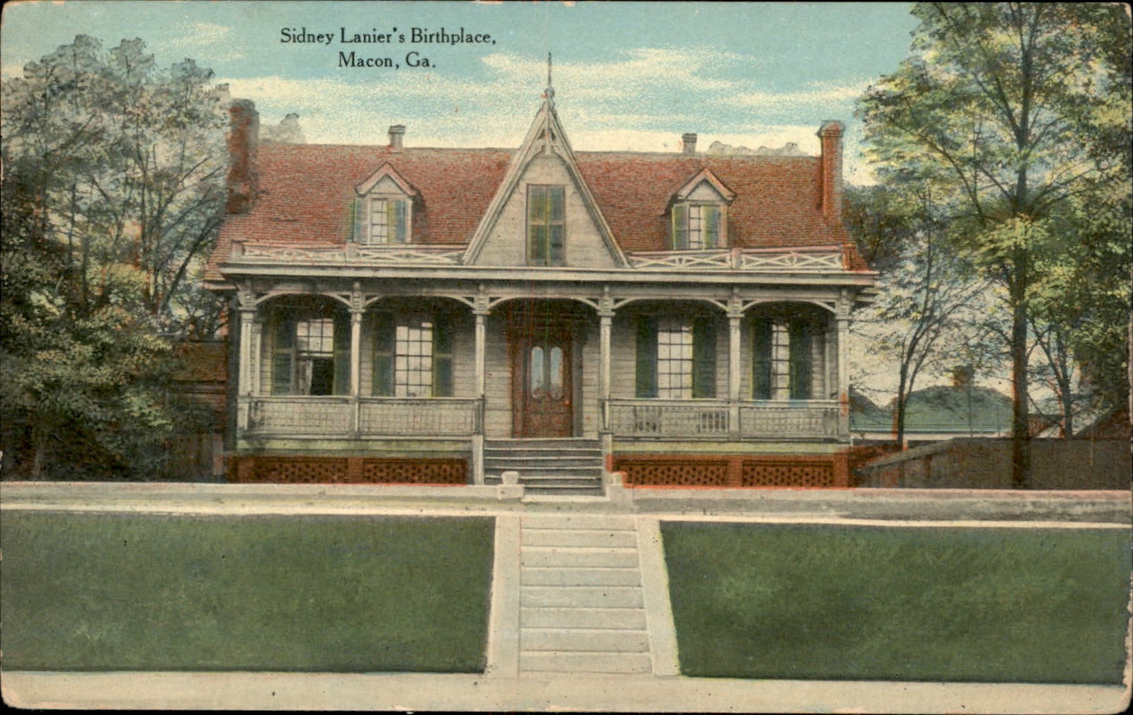 Macon GA Sidney Lanier\'s Birthplace Airbrushed Embossed c1910s Vintage Postcard