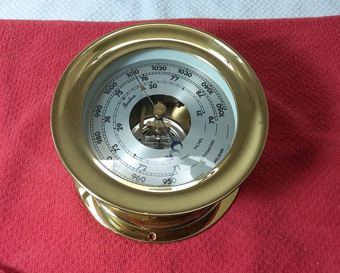 VINTAGE CHELSEA CLOCK CO BRASS BAROMETER, BOSTON, USA, 5 1/2\ VINTAGE CHELSEA CLOCK CO BRASS BAROMETER, BOSTON, USA, 5 1/2\