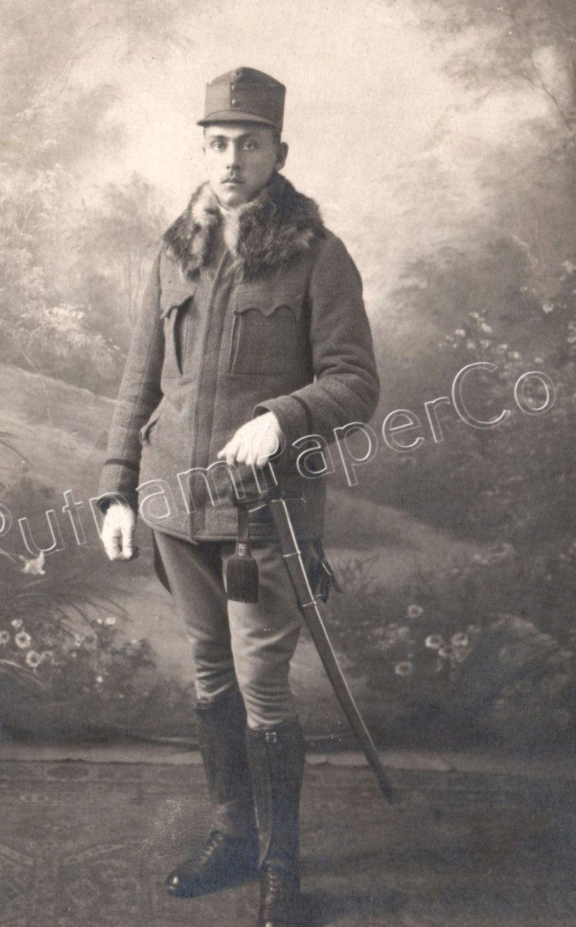 WWI Austrian Soldier Fur Collar Sword RPPC Real Photo Postcard WWI Austrian Soldier Fur Collar Sword RPPC Real Photo Postcard