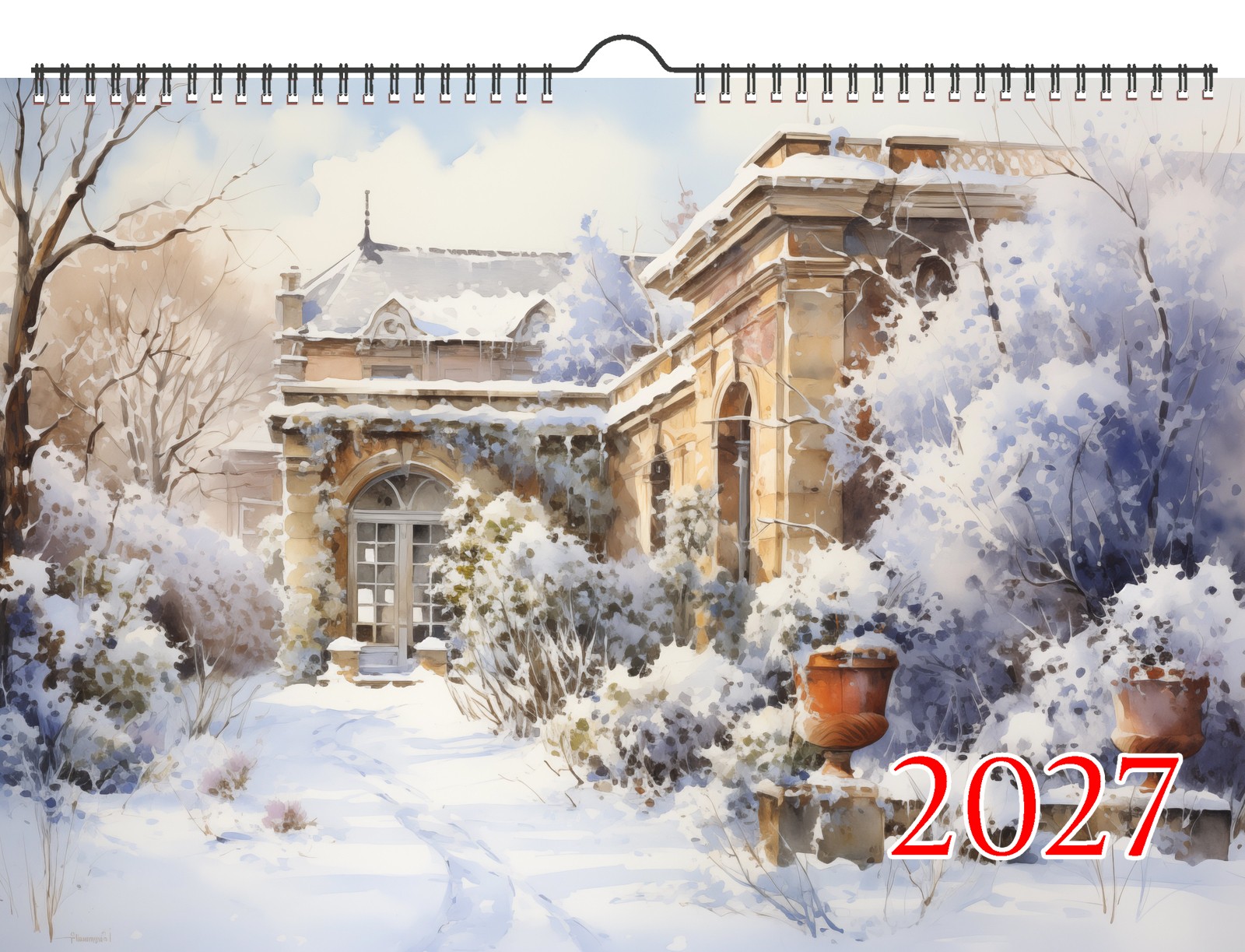 2027 Wall Calendar ~ Winter Estates: Snow-Covered Mansions with Frosted Trees