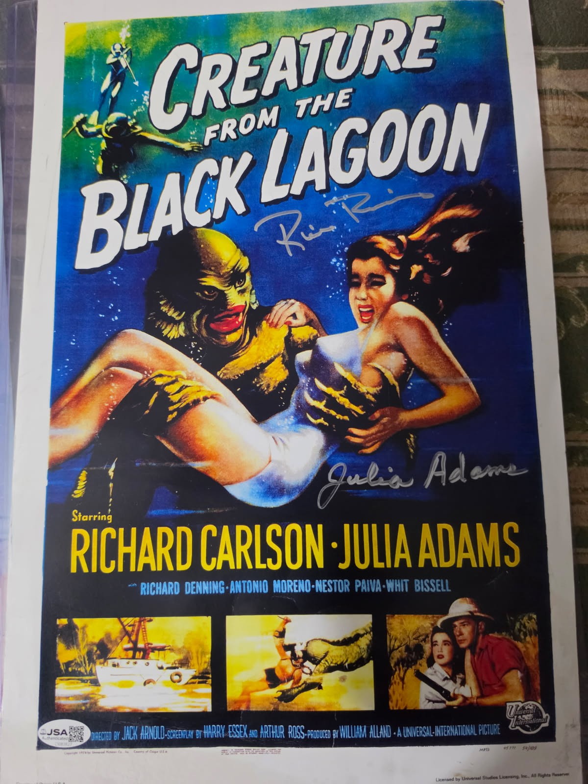 Ricou Browning & Julie Adams 11x17 signed Creature of the Black Lagoon    JSA