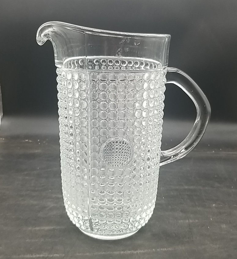 Clear Hobnail Glass Pitcher 56 oz Clear Circle Center