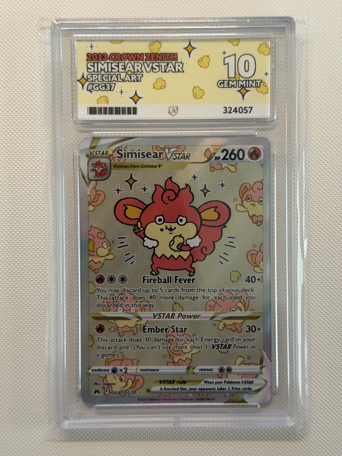 Pokémon TCG - Simisear VSTAR GG37/GG70 - Crown Zenith Galarian Gallery - ACE 10