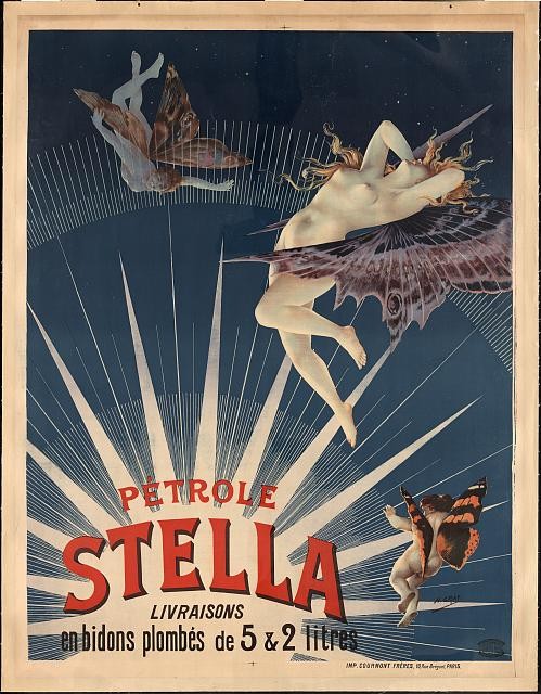 Paris France 1897 P�trole Stella Advertising Poster Nude Nymph Cherub