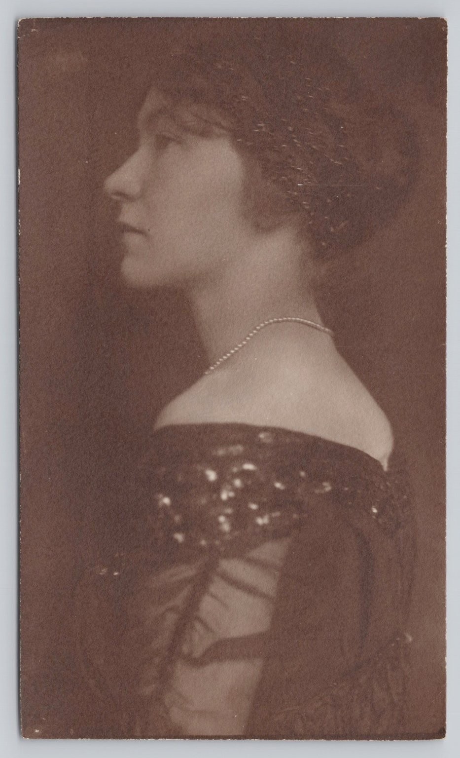 Antique Real Photo Postcard Edwardian Era Young Woman Profile Portrait RPPC