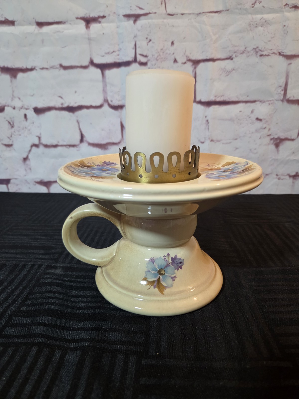 Vintage Cream W/Flowers Ceramic Hurricane Candle Lamp