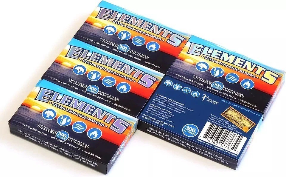 ELEMENTS 300 Ultra Thin Rice Rolling Paper 1.25 1 1/4 Size 5 Pack = 1500 Leaves