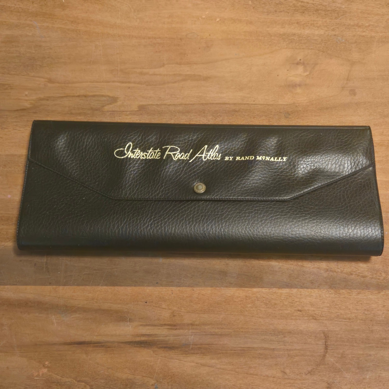 Vintage Rand McNally Interstate Road Atlas Black Faux Leather Snap Sleeve Case