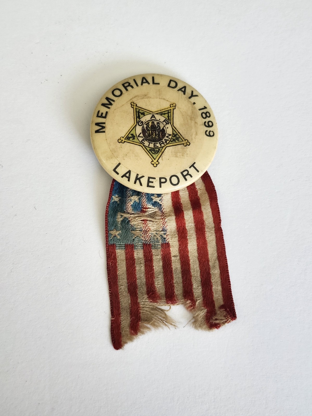 1899 G.A.R. Grand Army of the Republic Memorial Day Lakeport Veteran Pin Ribbon