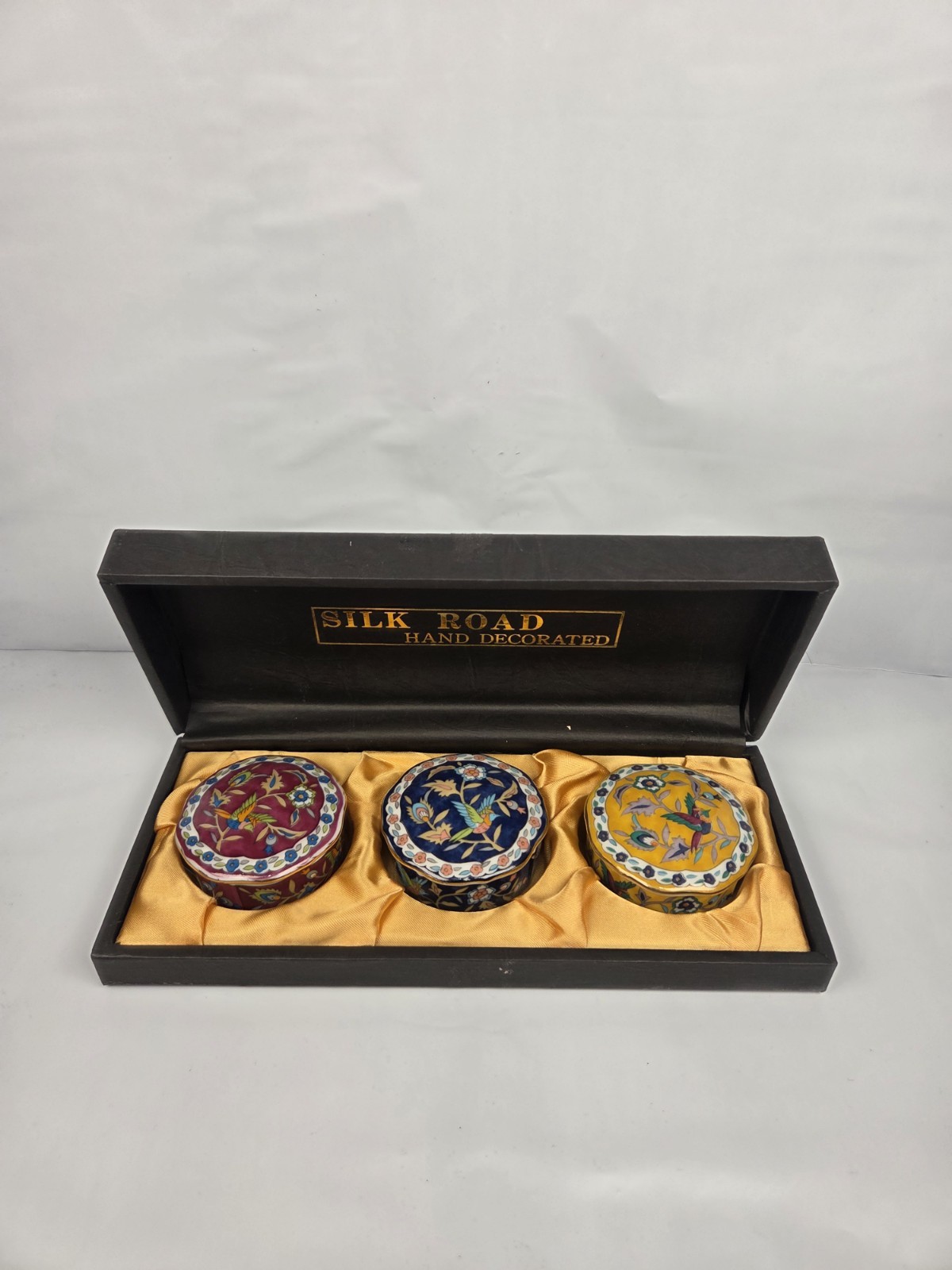 Rare Vintage Box Set 1983 Takahashi Silk Road 3 Hand Decorated Trinket Boxes 