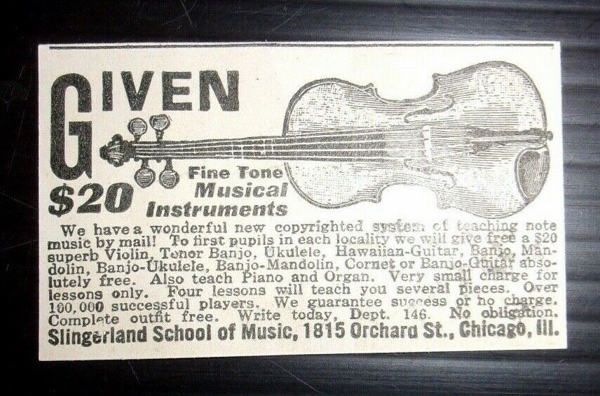 1924 Slingerland School of Music Advertisement Chicago, Illinois