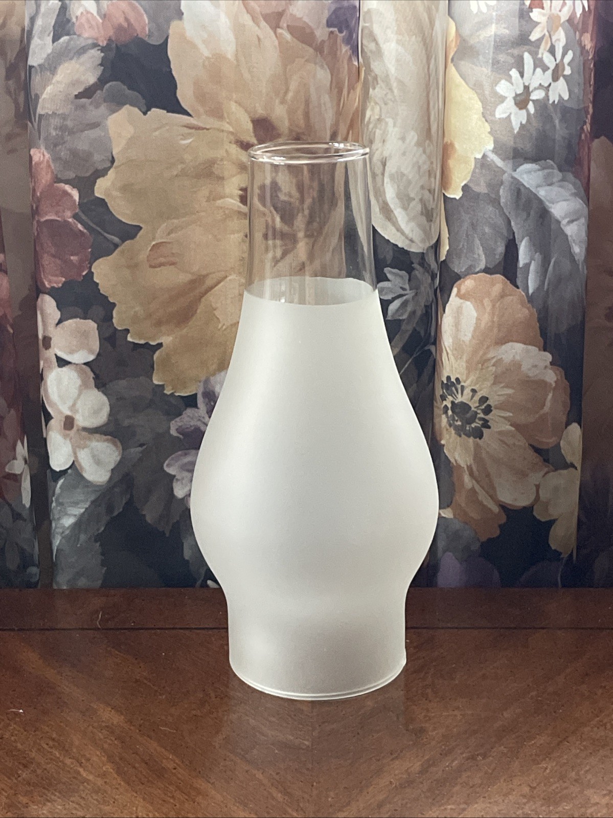 Preowned NOS Frosted Glass Oil Hurricane Lamp Chimney Globe 8.25 x 2 7/8 Fitter