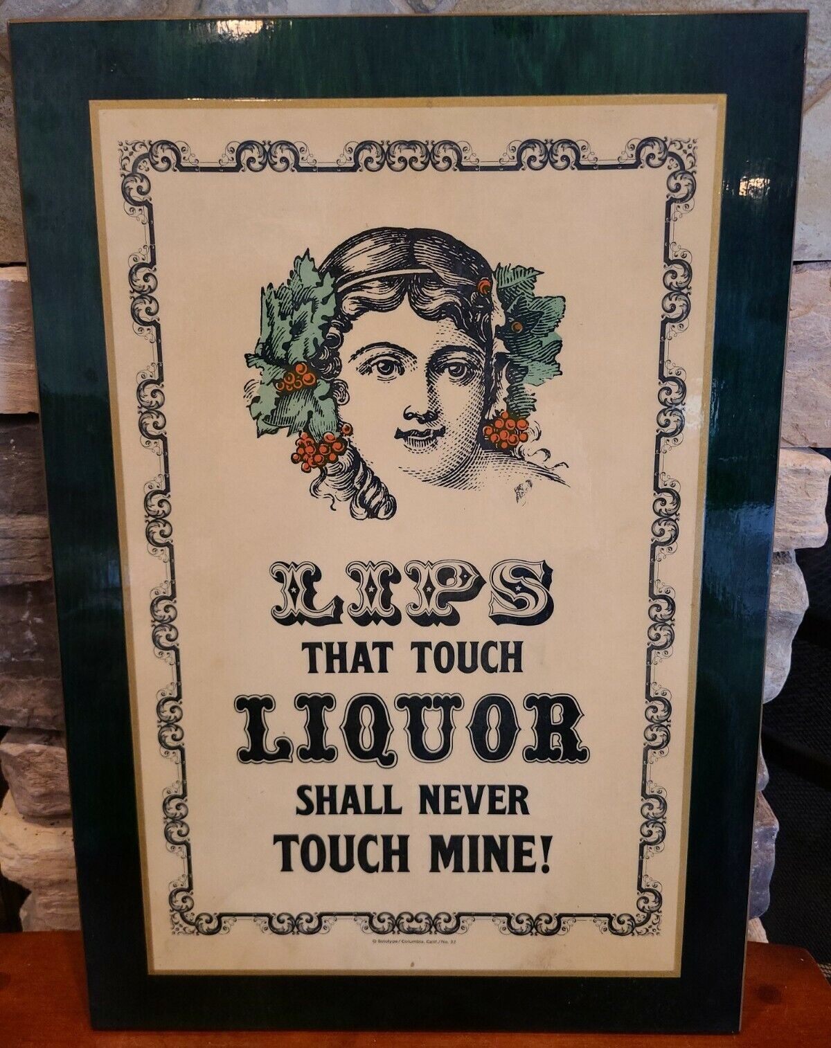 LIPS THAT TOUCH LIQUOR SHALL NEVER TOUCH MINE VINTAGE SOLOTYPE PLAQUE 19\