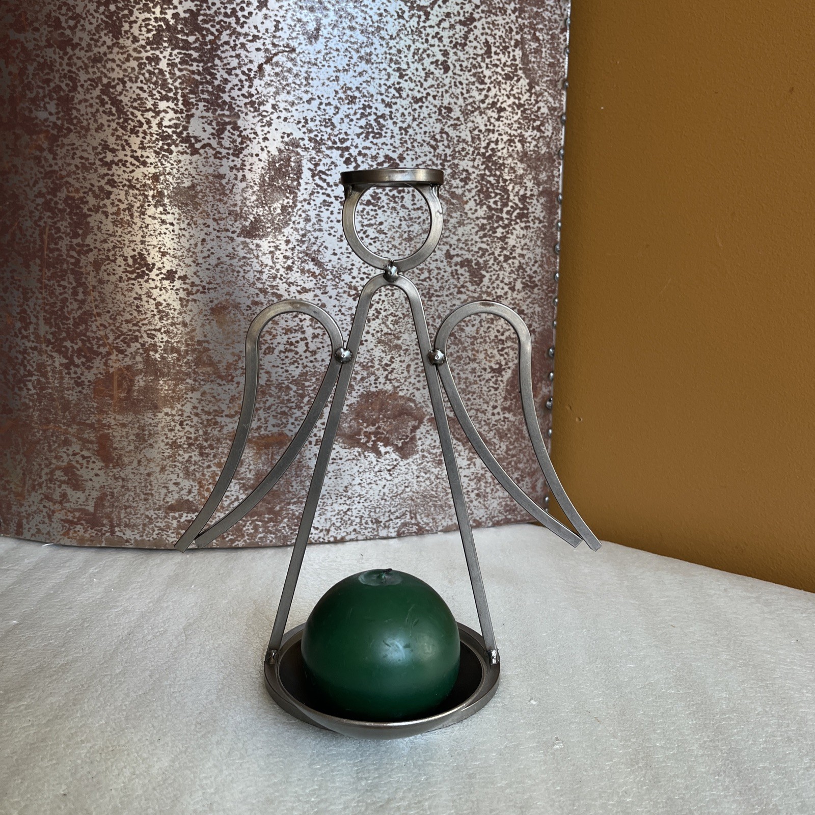 Vintage Metal Wrought Iron Christmas Decor Angel Ball Candle Holder Scandinavian