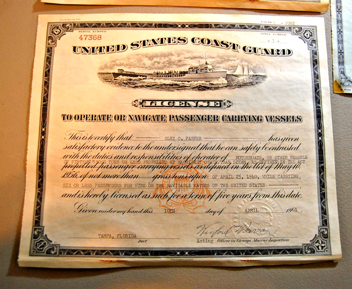 RARE Vintage Coast Guard Licenses 1959/61 & FCC License 1959-Lot of 3, Lot 4