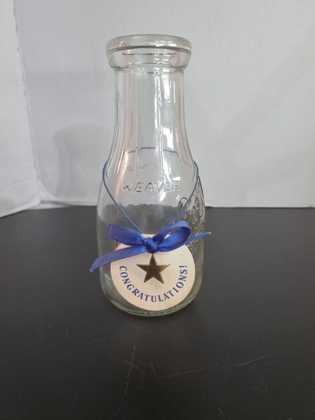 Vintage Weaver Quality Glass Milk Bottle Blue Ribbon Products USA Made