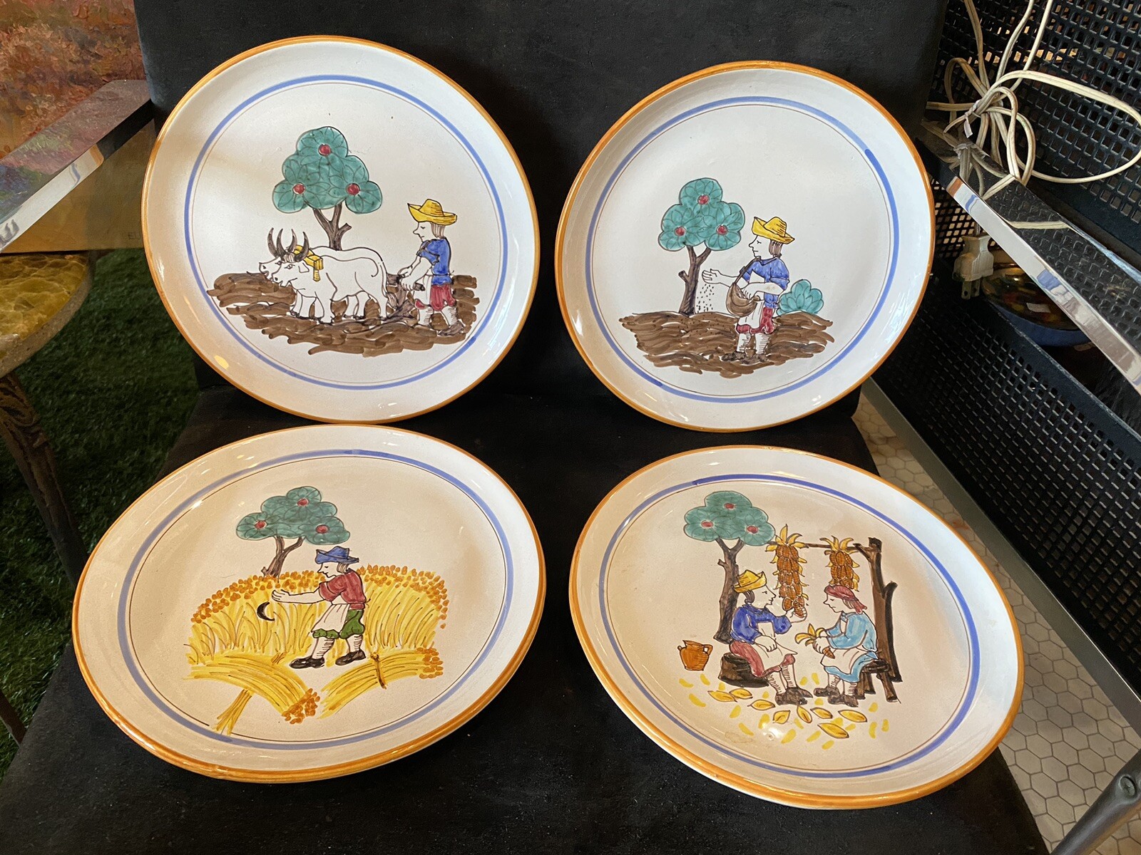 Vintage Italian Pottery Rampini Gubbio Hand painted Farming Scenes 9.75” Ceramic