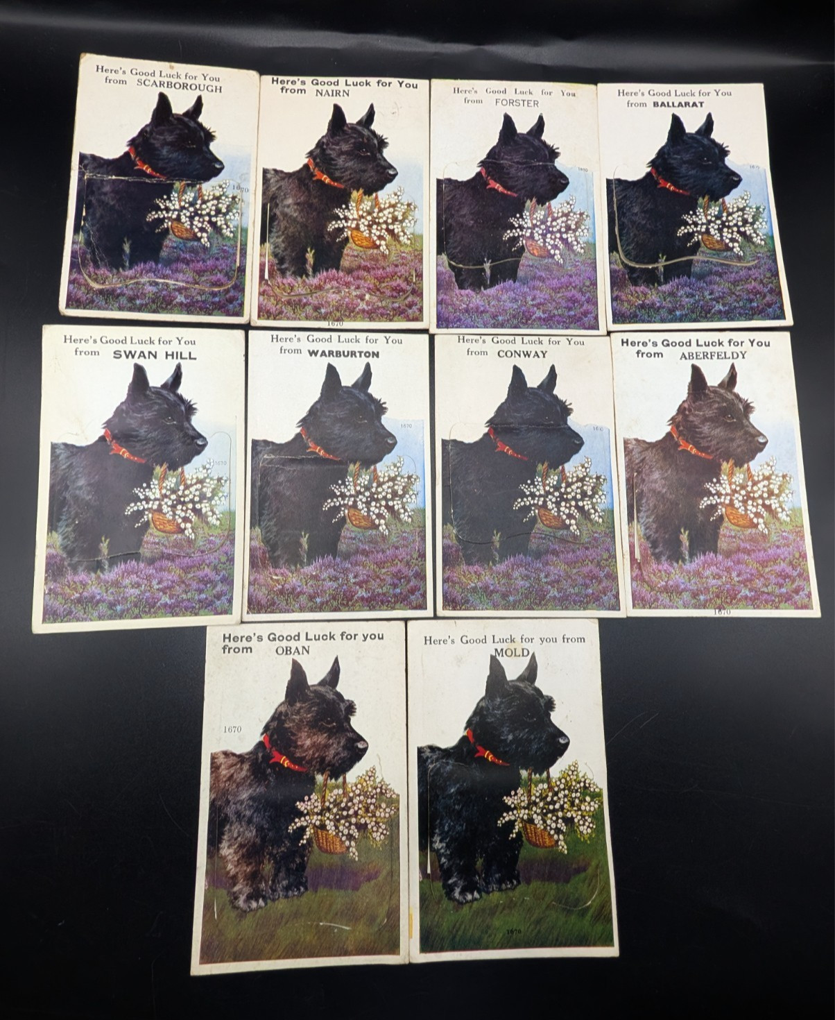 10 Vintage Novelty Fold Out Scottish Terrier HERE\'S GOOD LUCK FOR YOU Postcards 10 Vintage Novelty Fold Out Scottish Terrier HERE\'S GOOD LUCK FOR YOU Postcards
