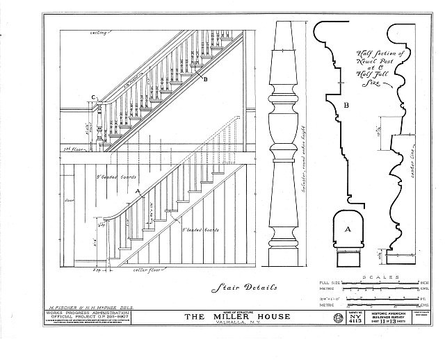 Photo:Valhalla NY 1930s Elijah Miller House Stair Details HABS Elevation