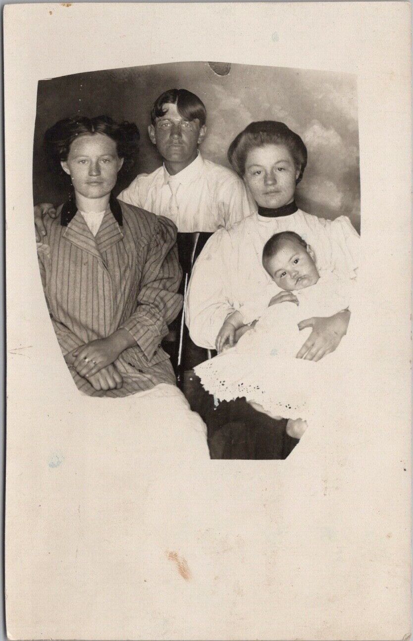 c1910s RPPC Studio Real Photo Postcard Family Portrait with Baby / Michigan