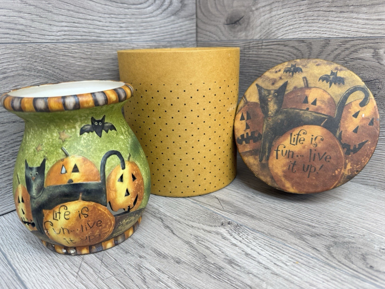 Vtg Lang Halloween Wax Melting Pot & Box Karen Good Pumpkin 2003 Bat