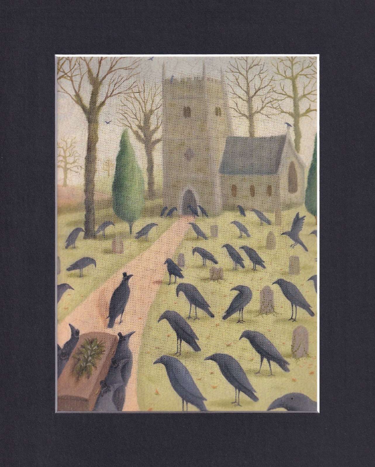 8X10 Matted Print Art Picture, Crow Raven Corvid: Alison Jay, A Murder of Crows