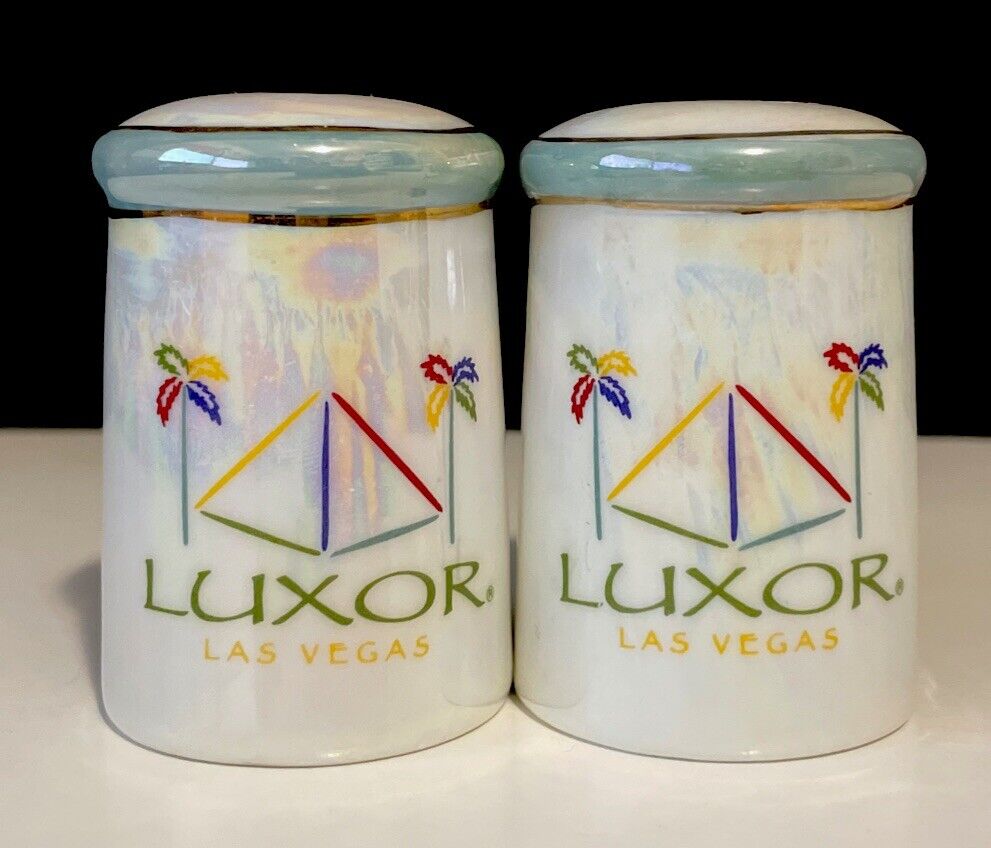Vintage LUXOR Salt & Pepper Shakers Las Vegas Hotel Casino Logo W/Stoppers