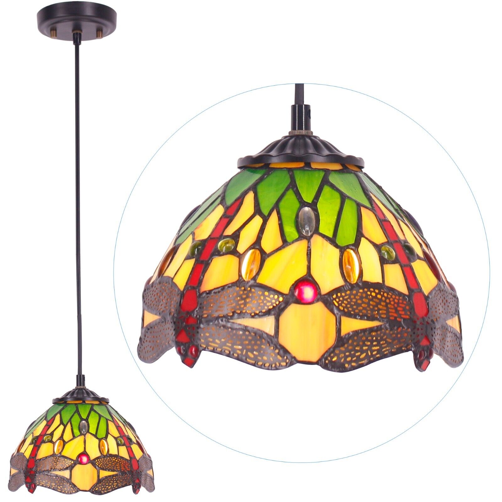 8 inch Small Tiffany Pendant Light Tiffany Style Stained Glass Hanging Lamp