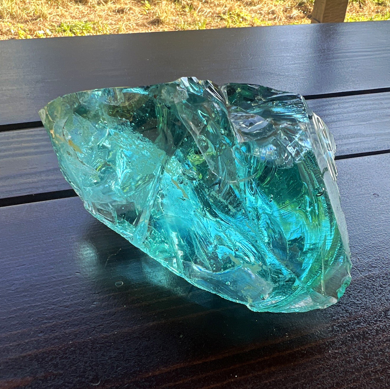 Vintage Hawaiian Rock Glass Chunk Slag Cullet Teal Aqua Turquoise Decor Boulder