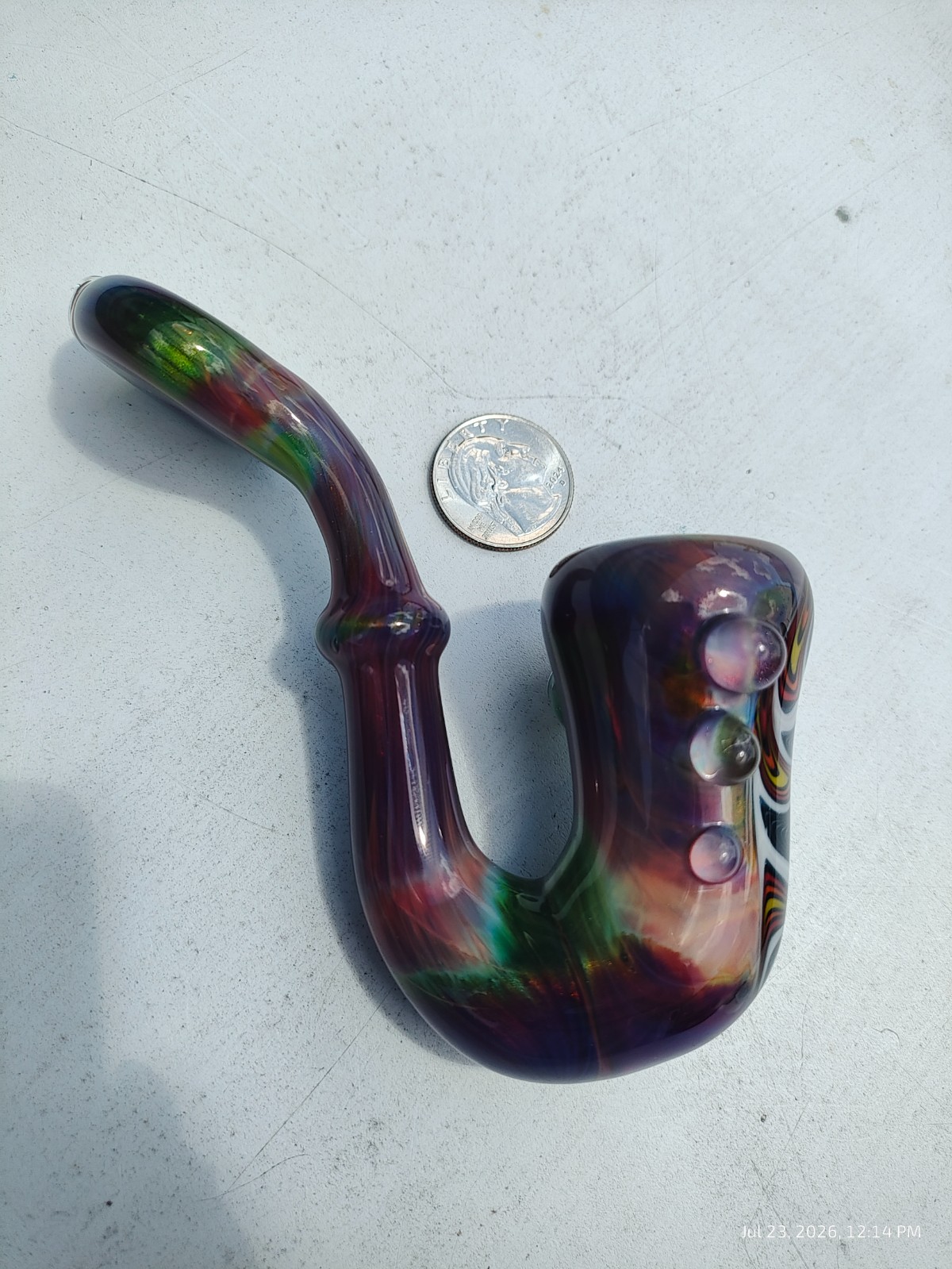 MAC Signed 2010 Sherlock Hand Pipe Wigwag Purple Green Blue American Heady Glass