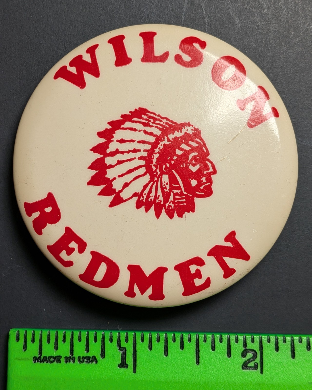 Vintage Wilson Redmen Indian Minnesota HS Pinback Pin Vintage Wilson Redmen Indian Minnesota HS Pinback Pin
