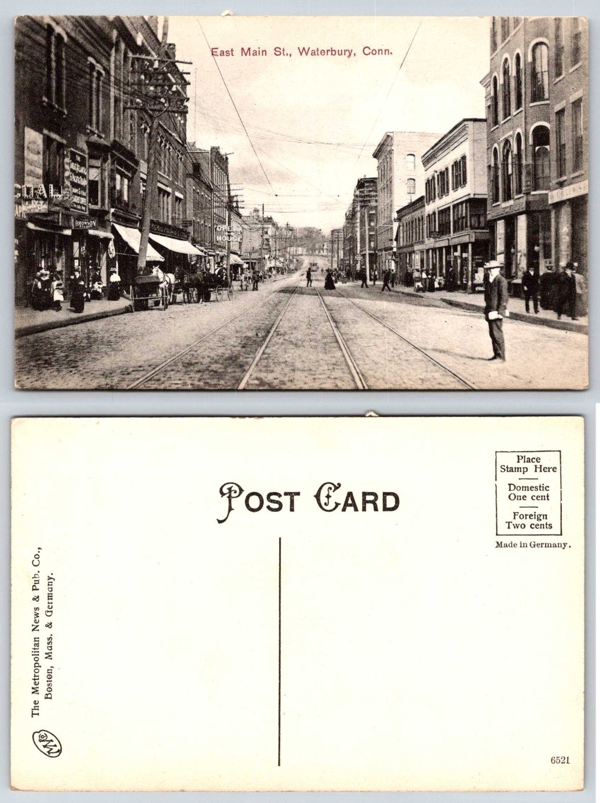 East Main Street Waterbury Connecticut Horse Trolley Tracks Postcard AY134 East Main Street Waterbury Connecticut Horse Trolley Tracks Postcard AY134