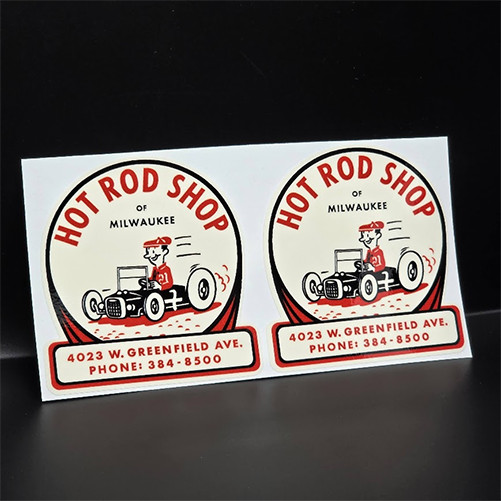 HOT ROD SHOP OF MILWAUKEE (Pair) Vintage Style DECALs, vinyl STICKERs, racing HOT ROD SHOP OF MILWAUKEE (Pair) Vintage Style DECALs, vinyl STICKERs, racing
