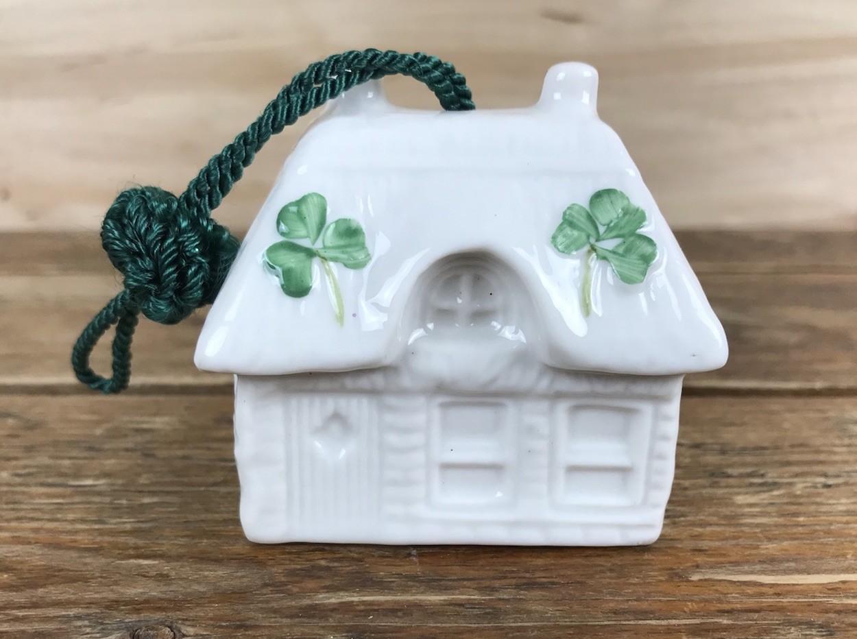 BELLEEK Porcelain Christmas Ornament Bell Cottage House Shamrock BELLEEK Porcelain Christmas Ornament Bell Cottage House Shamrock