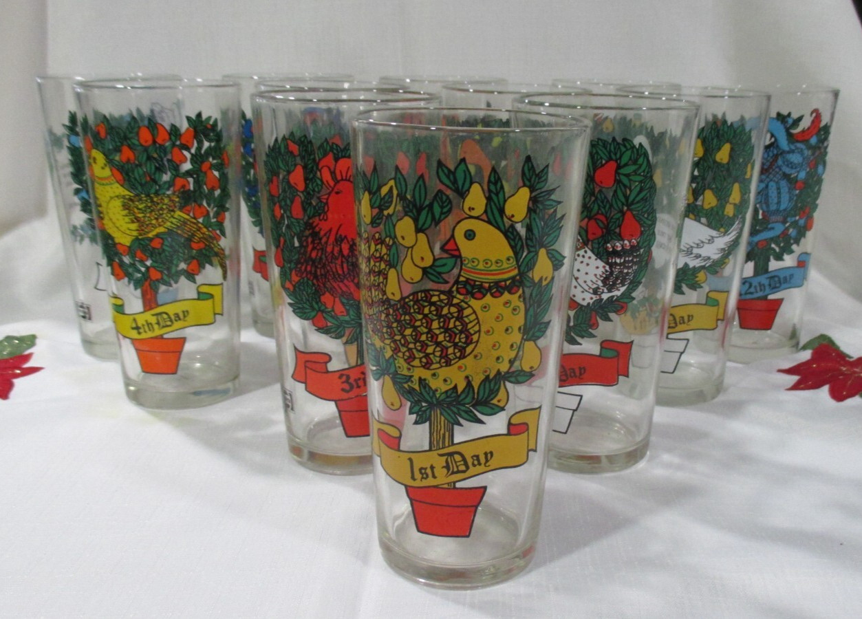 Vtg 1980 Pepsi 12 Days Of Christmas Glasses Complete Set Of 12 Great Condition