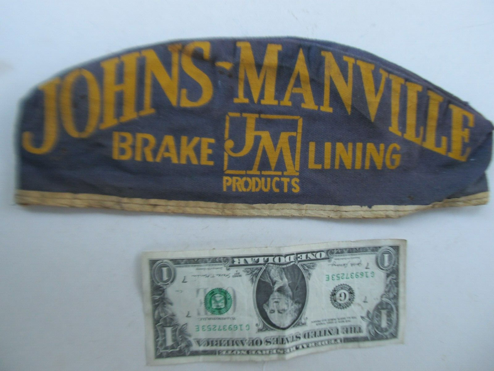 Scarce c1930 Vintage Mechanic's Hat, Johns-Manville Brakes, PALMER, Syracuse, NY