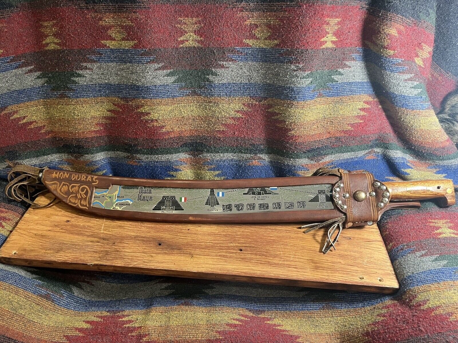 Vintage Imacasa  Custom Engraved Machete Knife and Leather Sheath Honduras