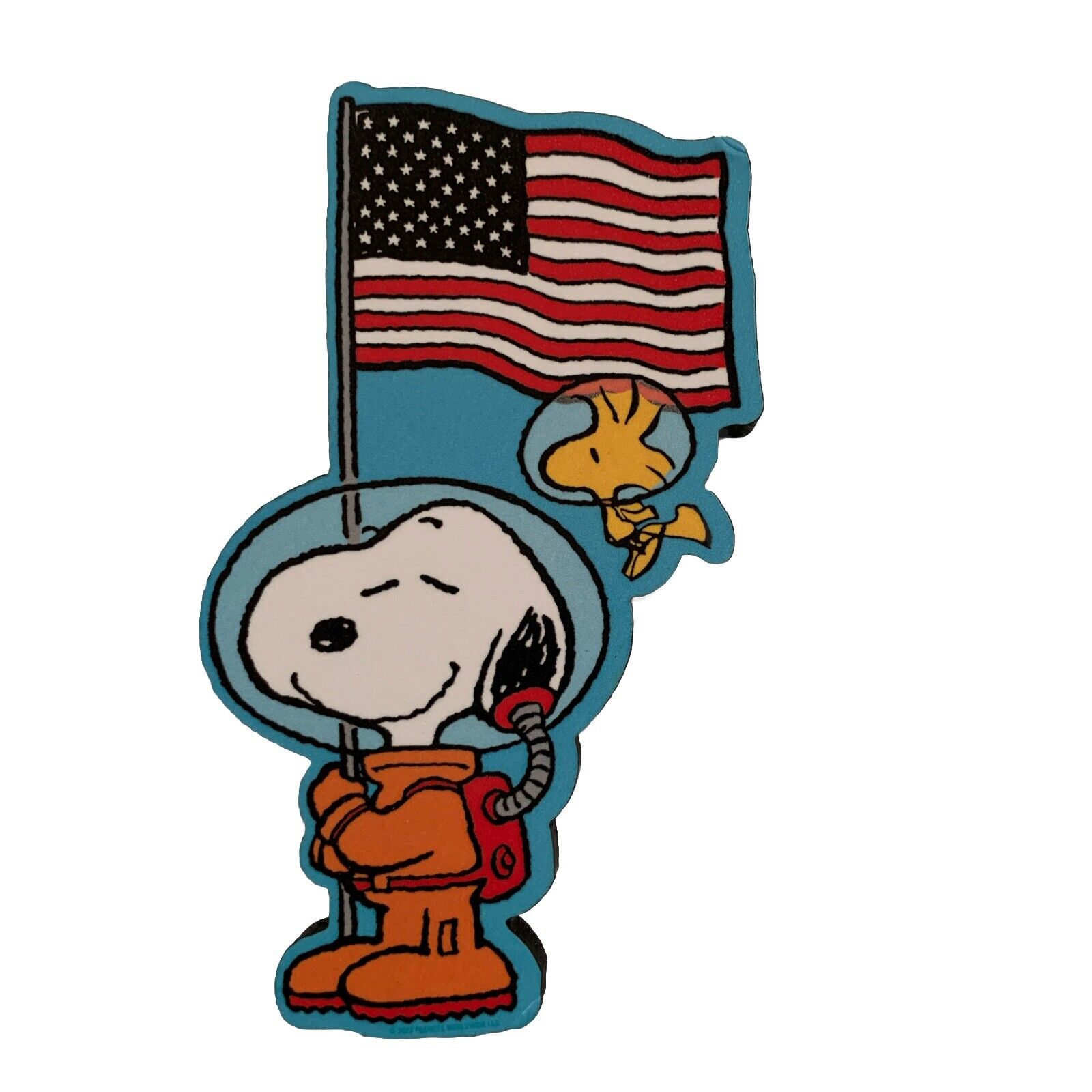 Snoopy In Space Flag Block Fridge Magnet Peanuts Gang Woodstock Astronaut