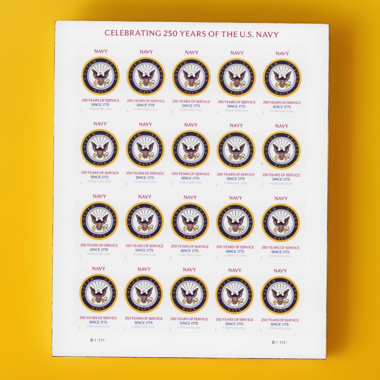 2025 USPS SHEET OF 20 FOREVER LETTER STAMPS CELEBRATING 250 YEARS OF US NAVY 82¢