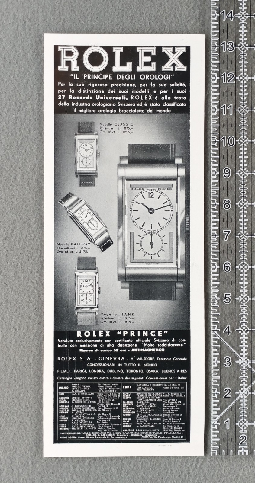 1937 Rolex Prince Watch Original Italian Vintage Ad 1937 Rolex Prince Watch Original Italian Vintage Ad