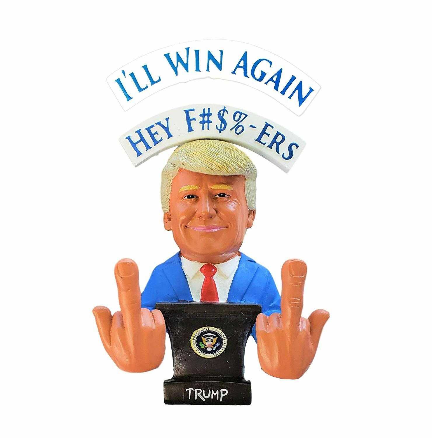 X-Large Donald Trump Bobble Finger Hey F#@KRS ill Win Again Bobblehead FUNNY