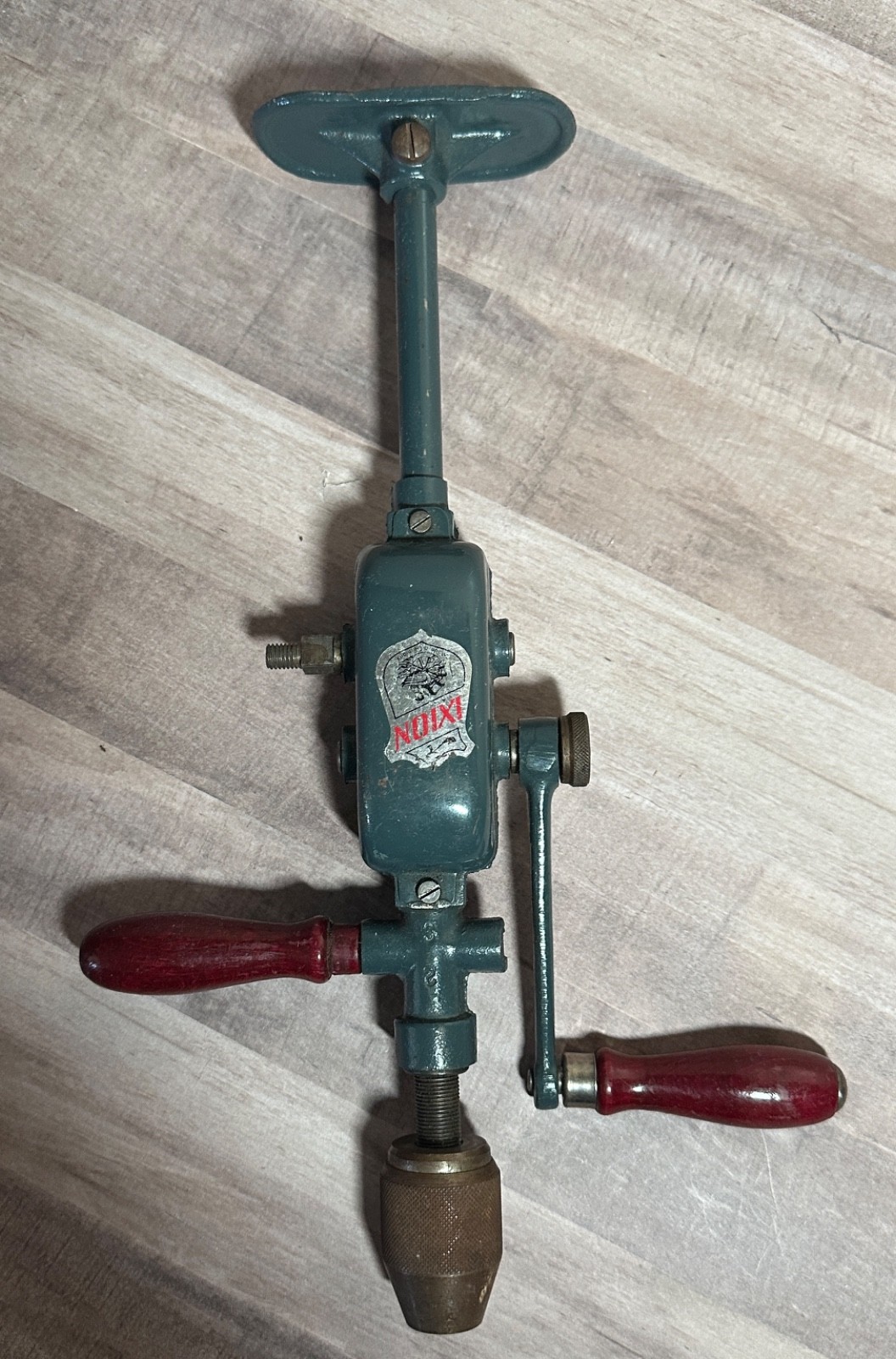 Vintage Ixion 12 Hand Drill 2 Speed Wood Handles Made In Germany