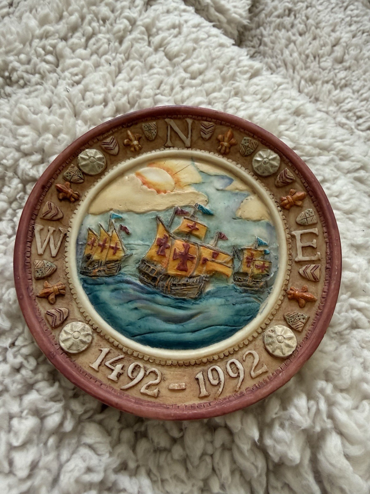 Vtg Discover America 1492-1992 Columbus ceramic wall plate collector